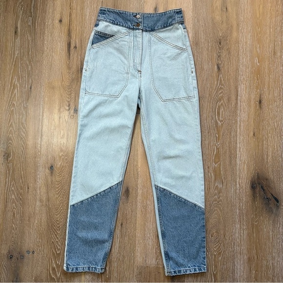 Retro ba&sh Jeans Apolo High Waisted Straight Leg Two-Tone Denim 100% Cotton - Picture 3 of 14
